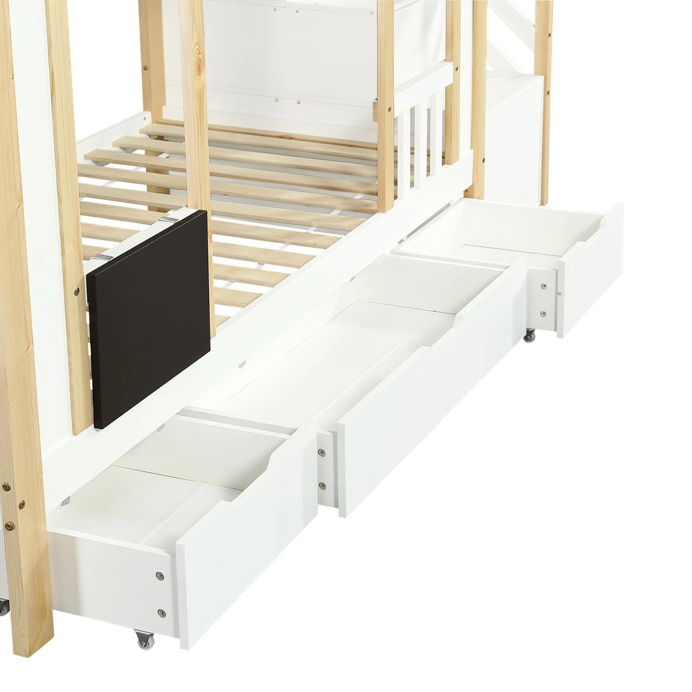 Letto a Castello con Contenitore ¨C MINIMAL ¨C Pino e Multistrato, Bianco, 90x200