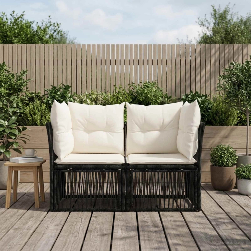 Divano da giardino 2-Numero di posti Nero polyrattan 42026695