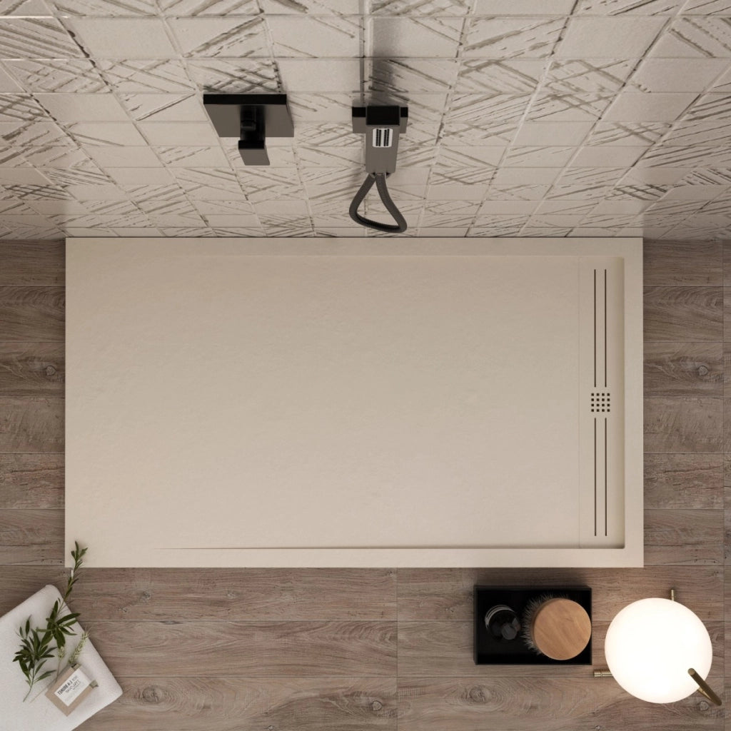 Piatto doccia in marmo resina crema pietra cemento grid, misura 90x150