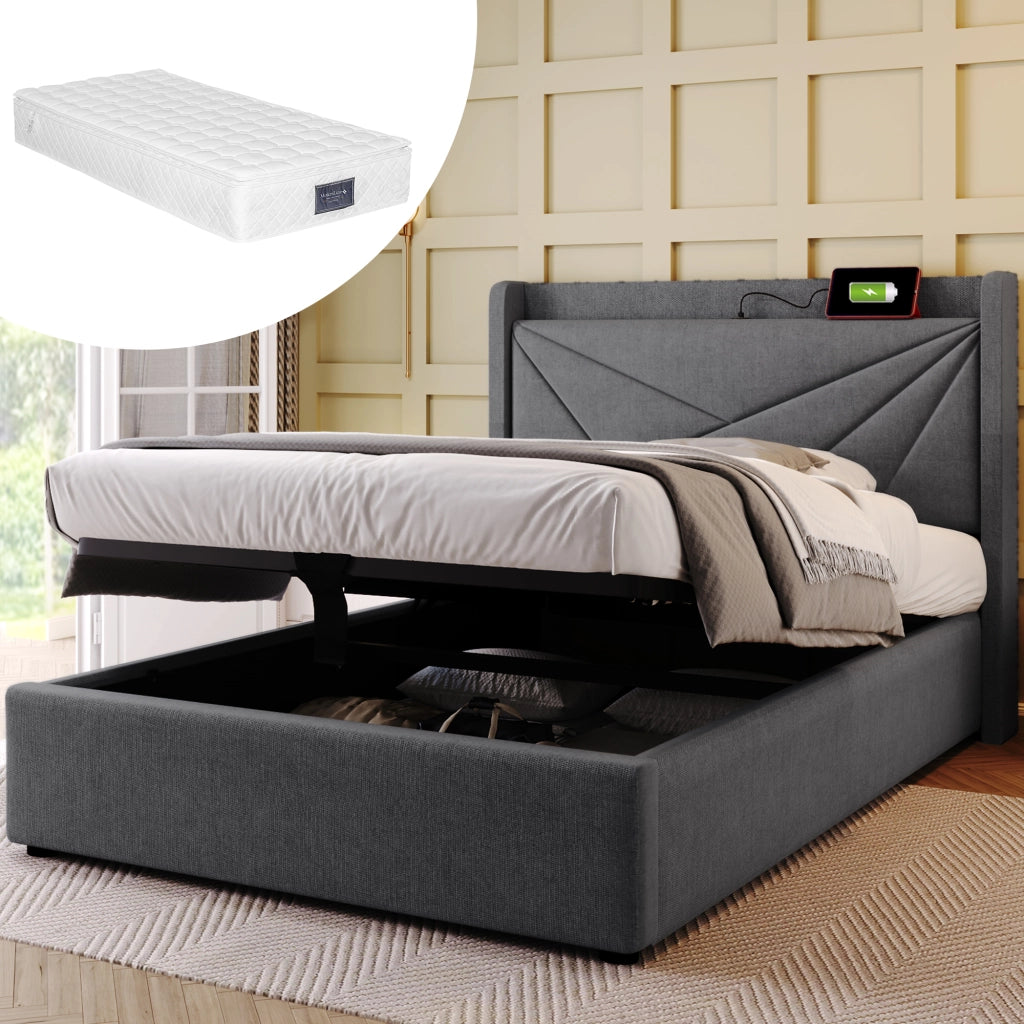 letto imbottito cotone lino grigio 90x200 cm