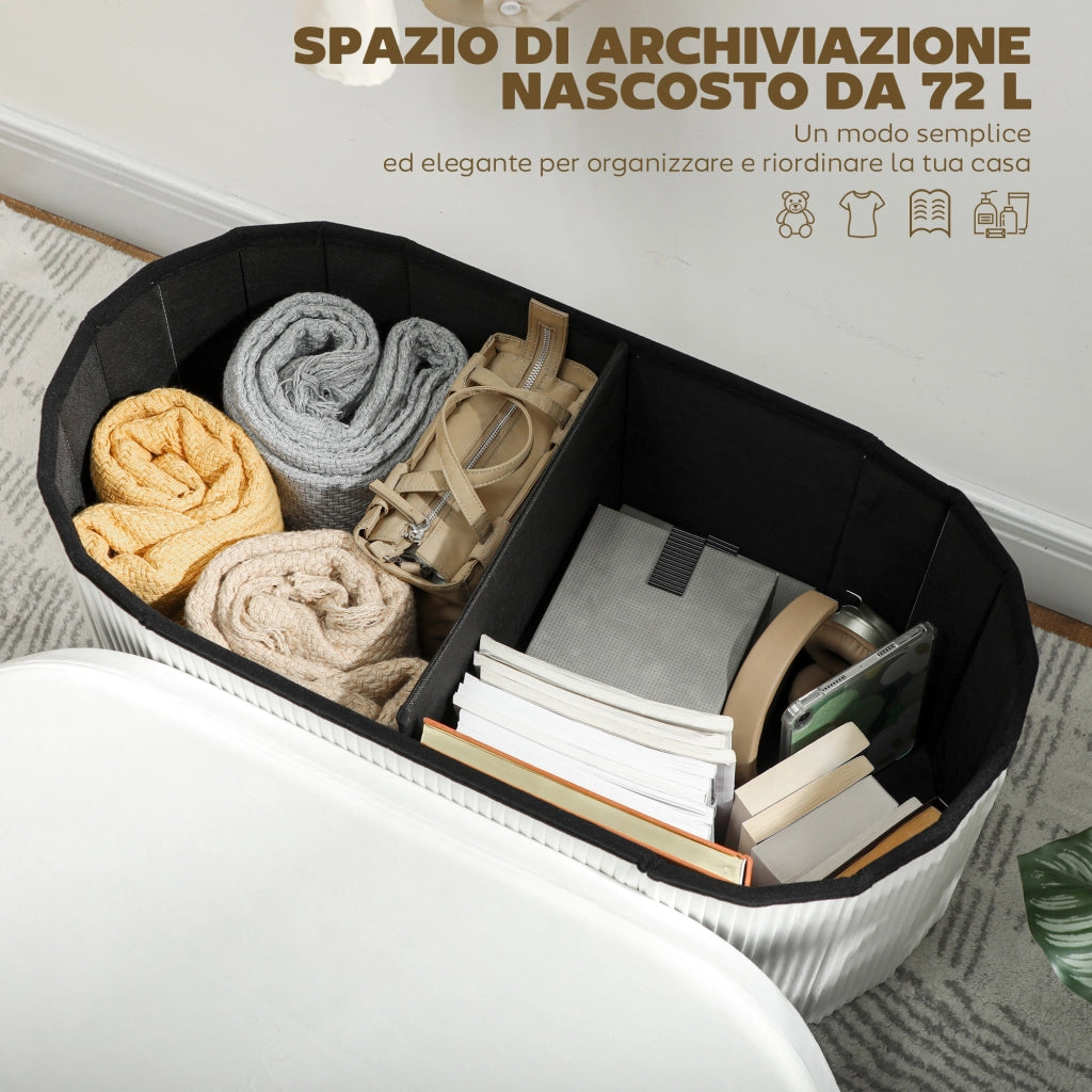 Pouf Contenitore Pieghevole ¨C Xylo ¨C Velluto Crema 76x38x35cm 72L