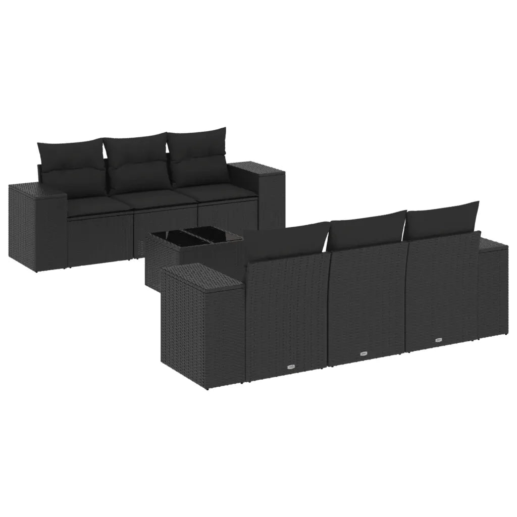 Set Divani da Giardino con Cuscini 7pz Nero Polyrattan 3222304