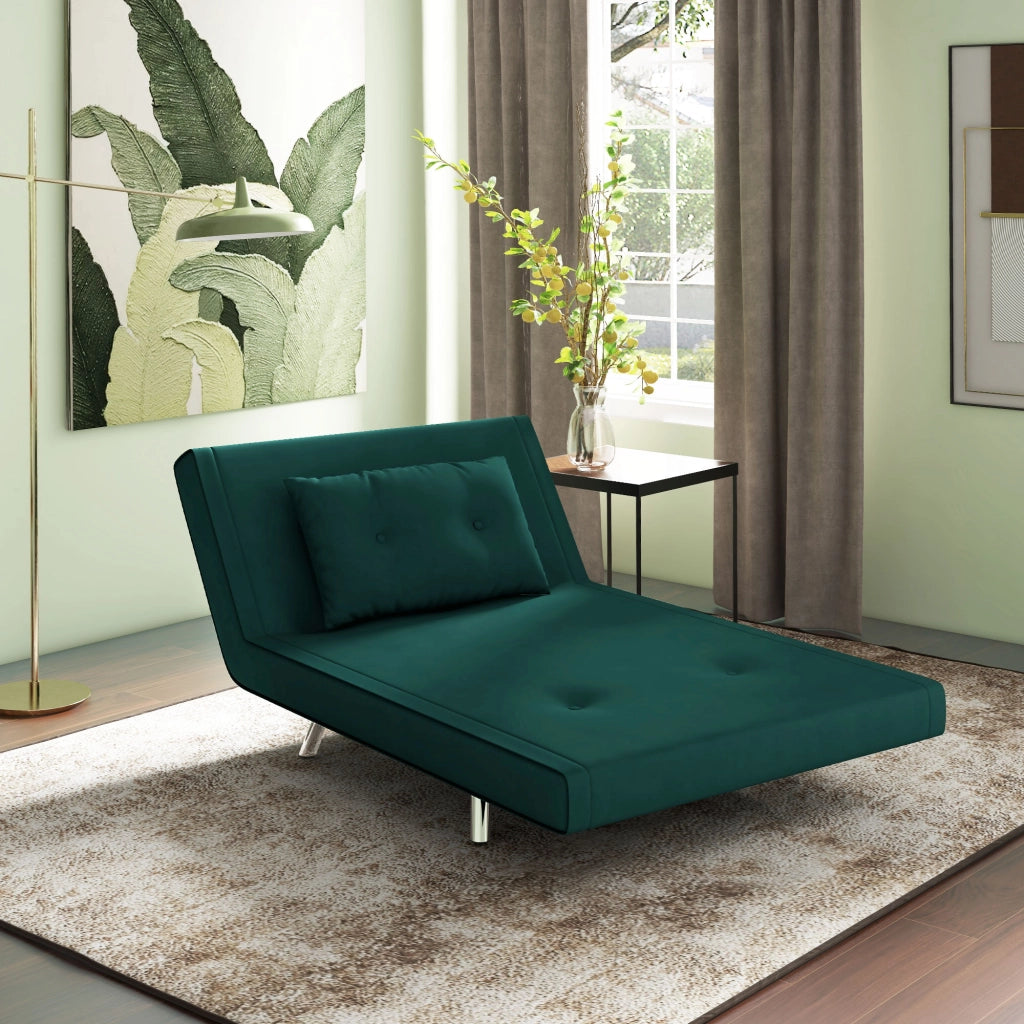 Poltrona Letto Singolo 3 in 1, Poltroncina Reclinabile a 3 Livelli con Rivestimento in Velluto e Cuscino, 100x88x83cm, Verde Scuro