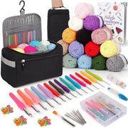 Set di Aghi per Inizianti 73-Delig – Set Completo di Aghi, Filo, Accessori e Borsa di Stoccaggio – Aghi per Inizianti Ergonomici 2.0-10 mm – Set di Aghi per Iniziati per Maglia e Punto