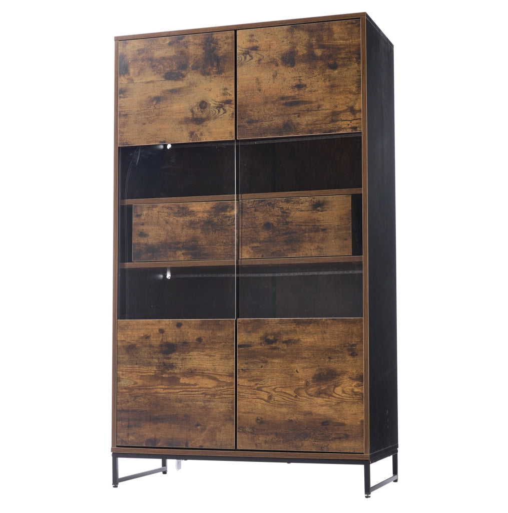 Vetrina 80x40x138 cm con illuminazione LED in MDF; nero e naturale