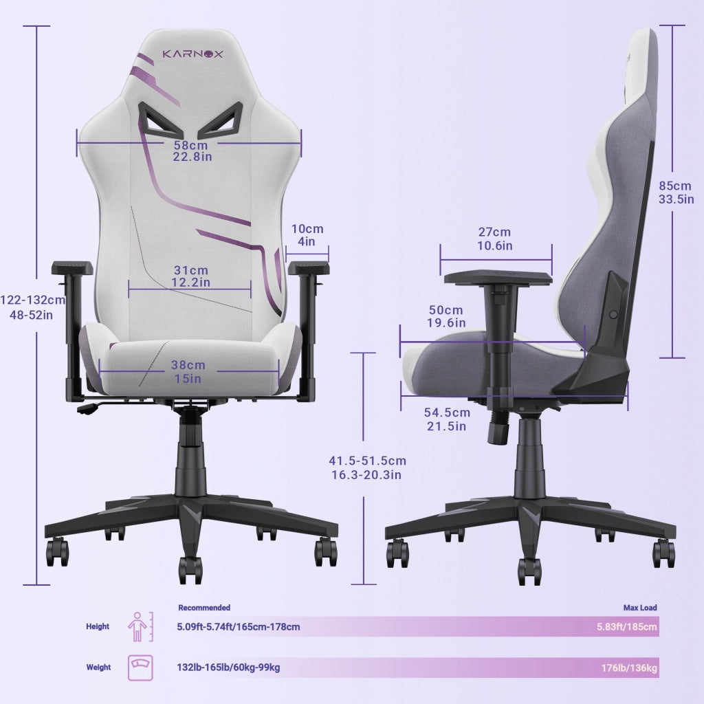 Poltrona Gaming Ergonomica Reclinabile ¨C Xylo ¨C Tessuto, Bianco e Viola