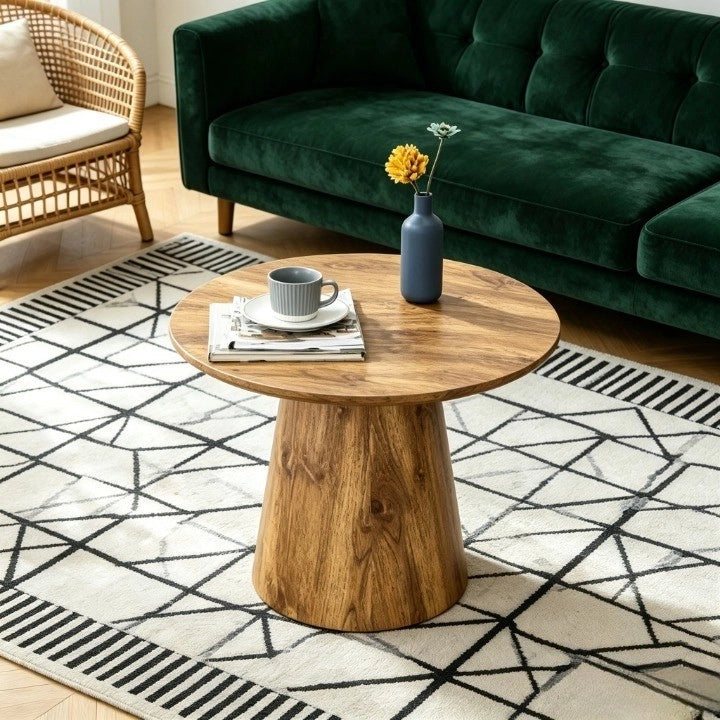 Tavolino rotondo in MDF effetto legno naturale ¨C 50 cm di diametro, 48 cm di altezza. Con rivestimento in laminato effetto legno di alta qualit¨¤ ¨C ide