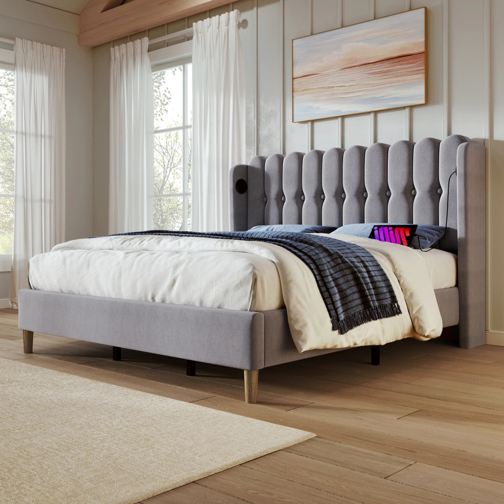 letto imbottito lino grigio 140 x 200 cm