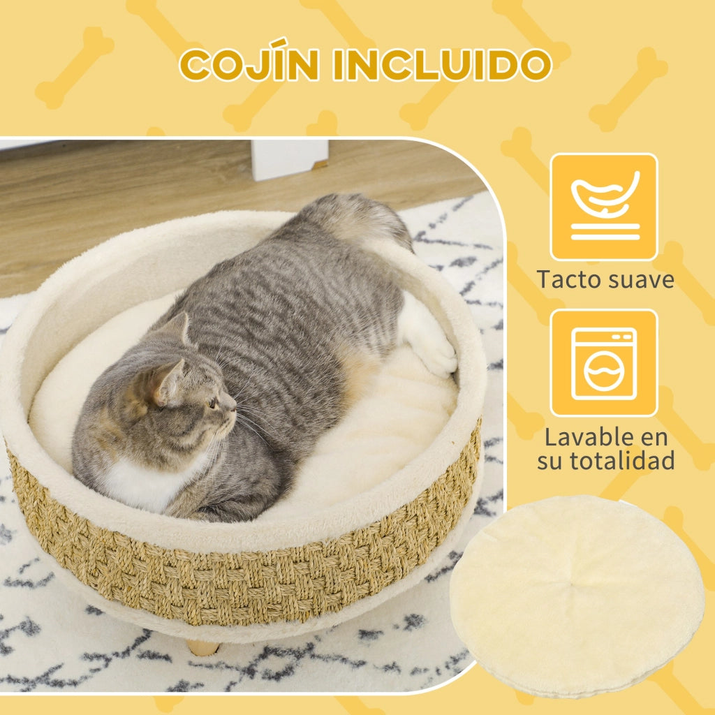 Letto per Cani con Cuscino Lavabile e Telaio in Legno ¨C Zephmum ¨C ?48x24,5 cm Beige