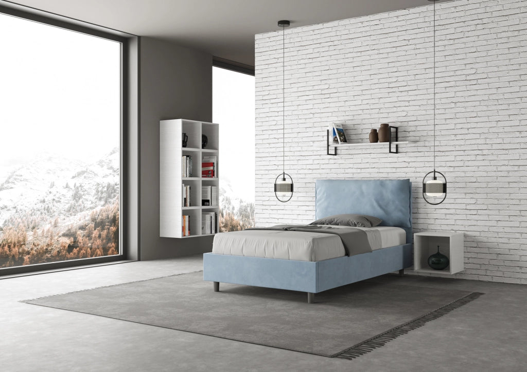 Letto 1 Piazza E Mezzo 120x190 cm con Rete Imbottito in Microfibra Antea Large Azzurro