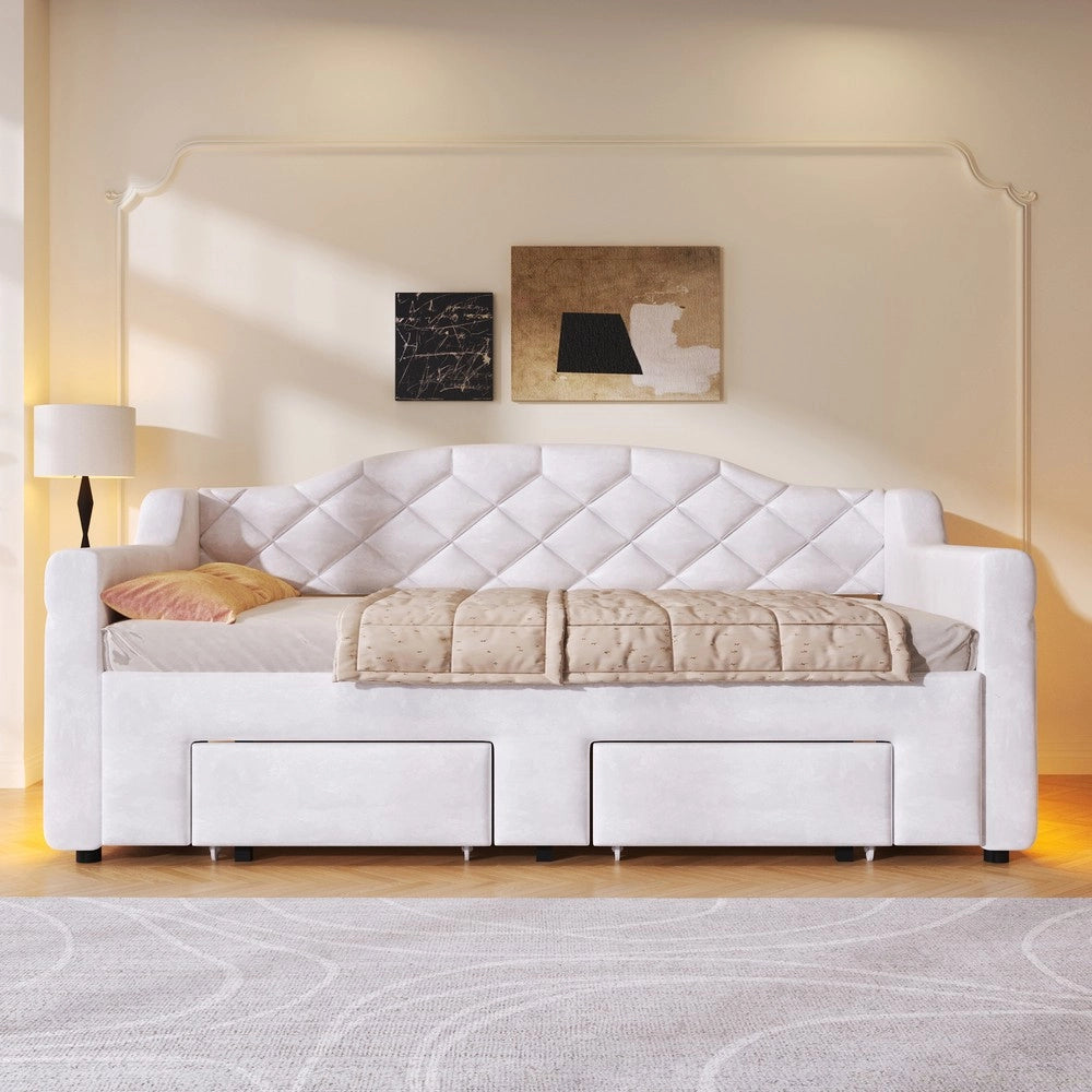 Letto Imbottito con Cassetti e LED ¨C Xylo ¨C Bianco, 90x200/180x200