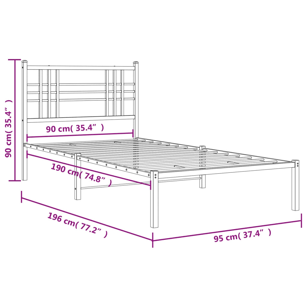 Giroletto con Testiera-Struttura Letto con testiera in Metallo Nero 90x190 cm 573540