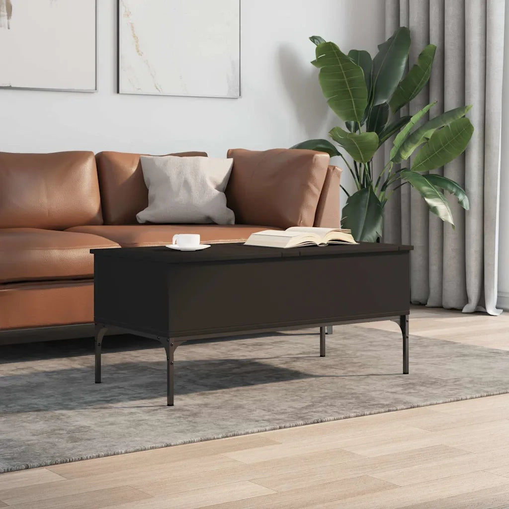 Tavolino Salotto-Tavolino da soggiorno-Tavolo Nero 100x50x45 cm Legno Multistrato e Metallo 111205