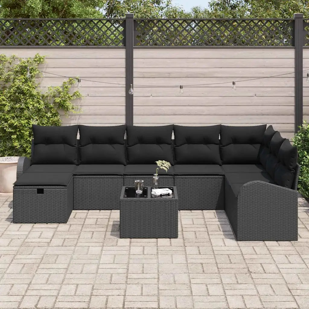 Set Divano da Giardino con cuscino 9 pcs Nero Poly Rattan 3360474