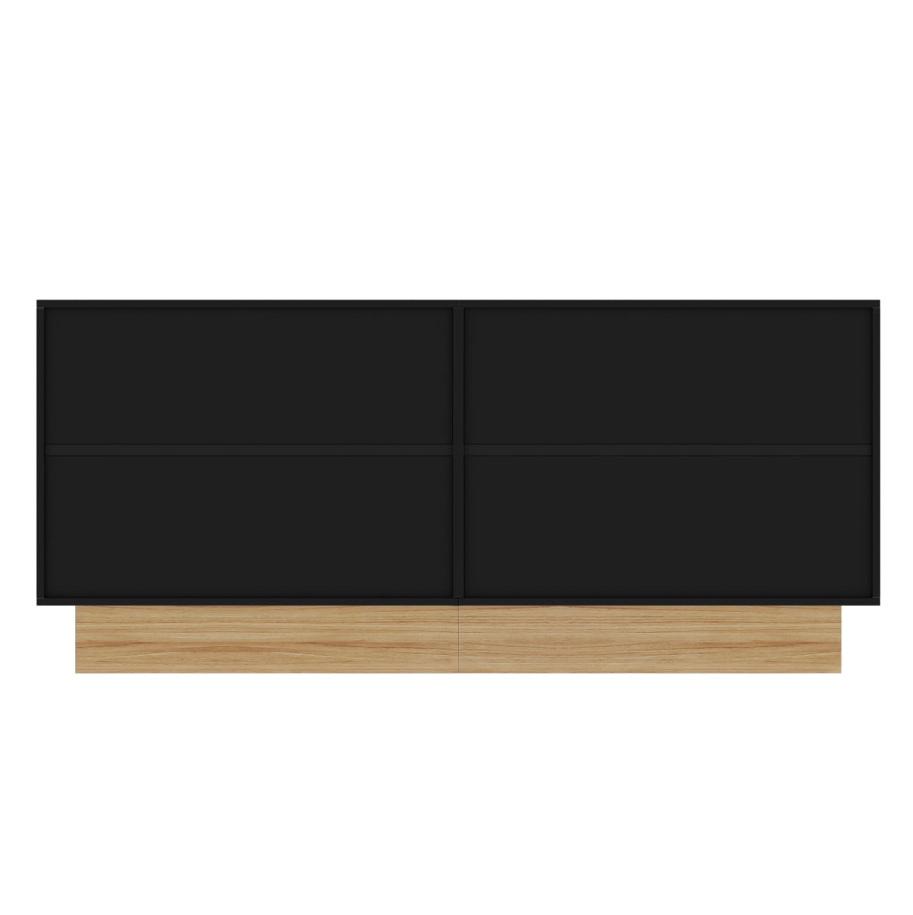 Credenza 160x38x75 cm con 4 ante e ampio spazio contenitivo in truciolare nero e naturale