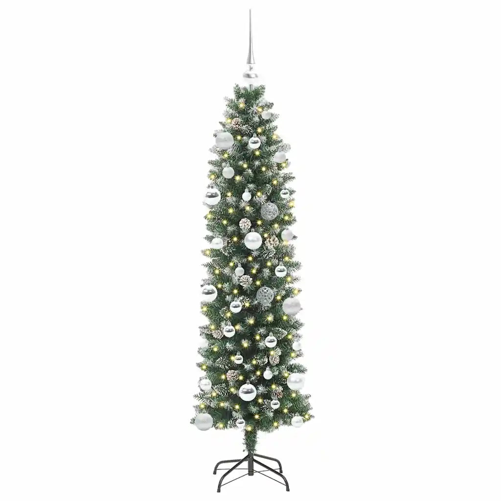Albero di Natale Artificiale Sottile Verde e Bianco 150 cm 3395286