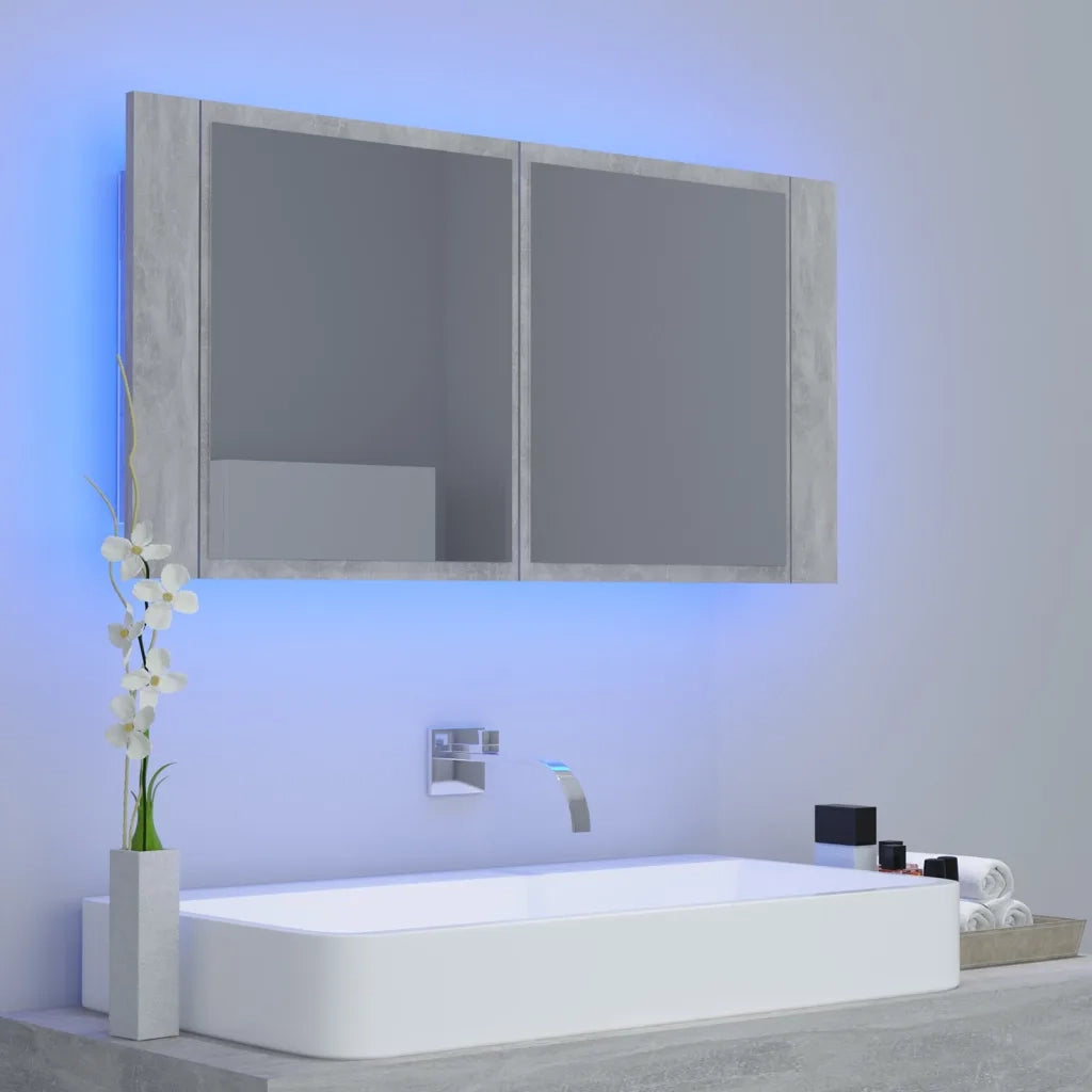 Armadietto a Specchio con Luci LED-Mobiletto a specchio Grigio Cemento in Acrilico 594947