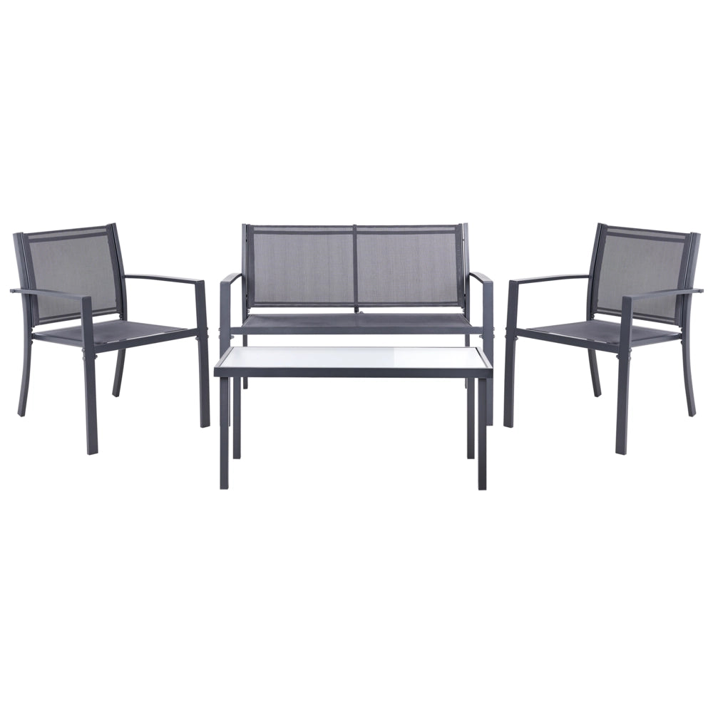 Set da giardino grigio scuro Set da salotto in acciaio 4 posti con tavolo Stile industriale moderno Giardino Patio Balcone