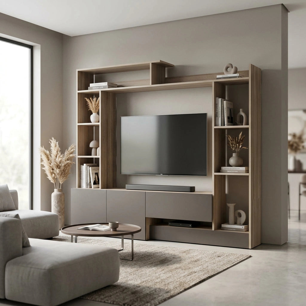 Parete Attrezzata per Soggiorno in Legno Composito cm 180x40x165 - THEO