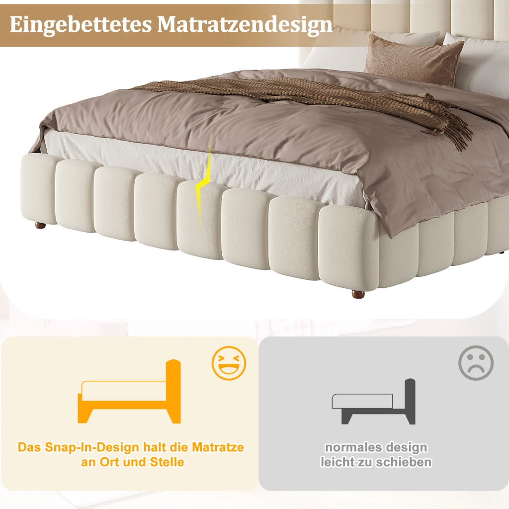 letto imbottito velluto beige 160 x 200 cm