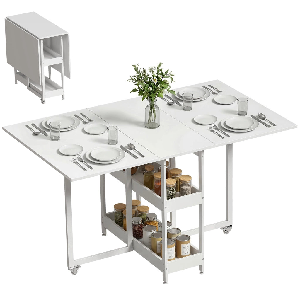 Tavolo Pieghevole ¨C Minimal ¨C Bianco, Legno e Metallo, 133.4x80x75 cm