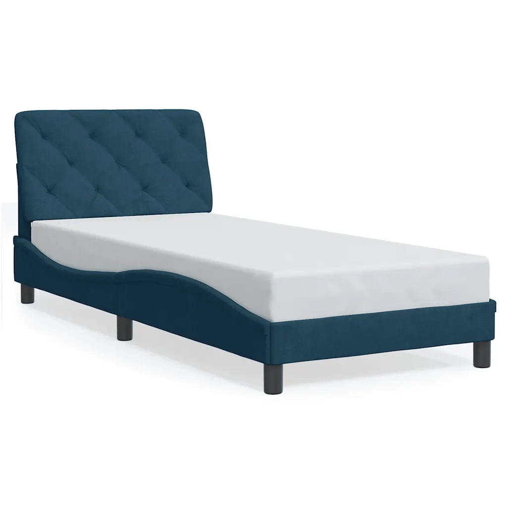 Letto singolo | Letto per adulti | Giroletto con LED senza Materasso Blu 90x190 cm in Velluto