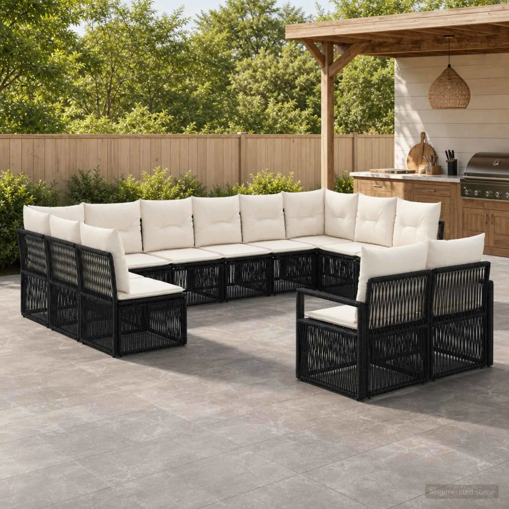 Set Divano da Giardino 12 pz Nero polyrattan 3435856