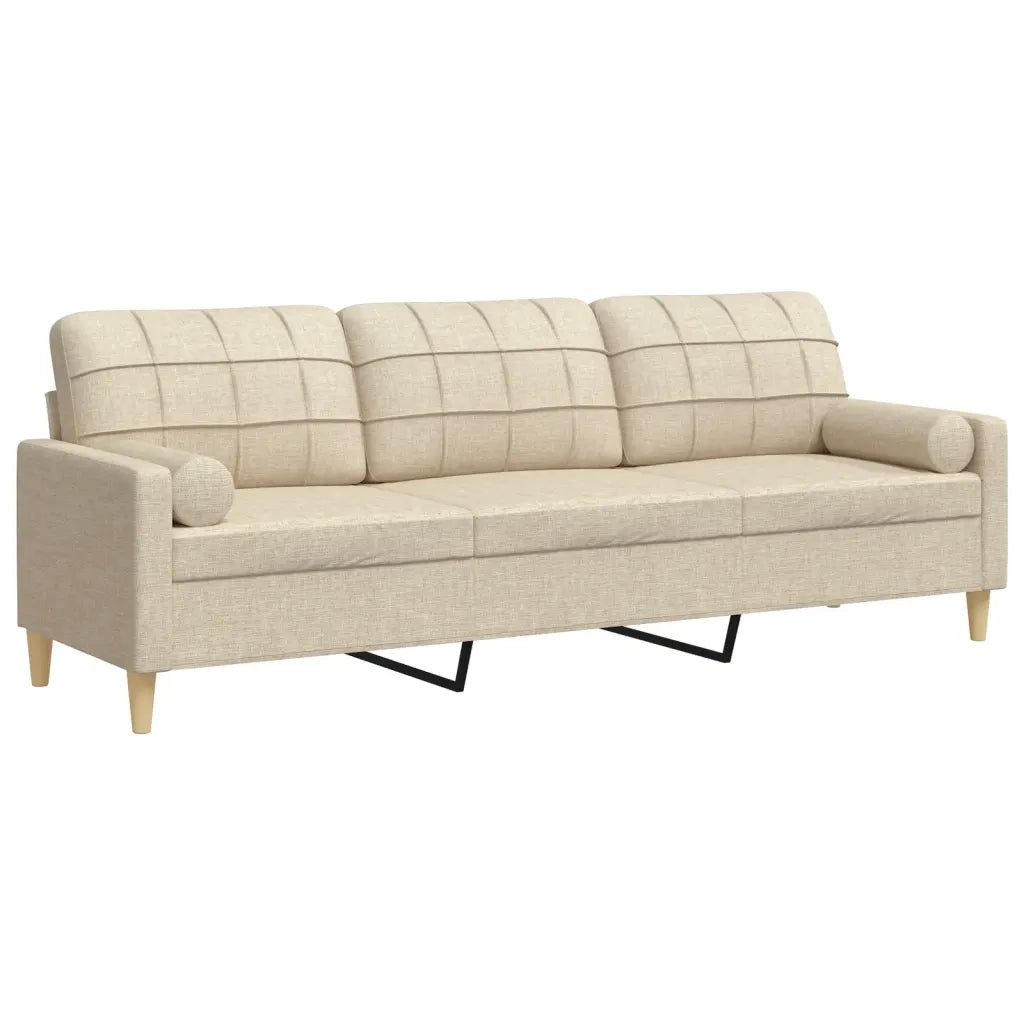 Divano a 3 Posti con Cuscini Crema 210 cm in Tessuto 3278203