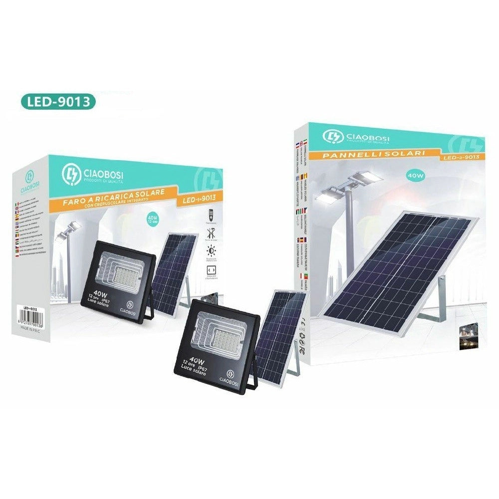 Trade Shop - Faro Faretto Led Pannello Solare Fotovoltaico 40w Con Crepuscolare Ip67 Led-9013 -