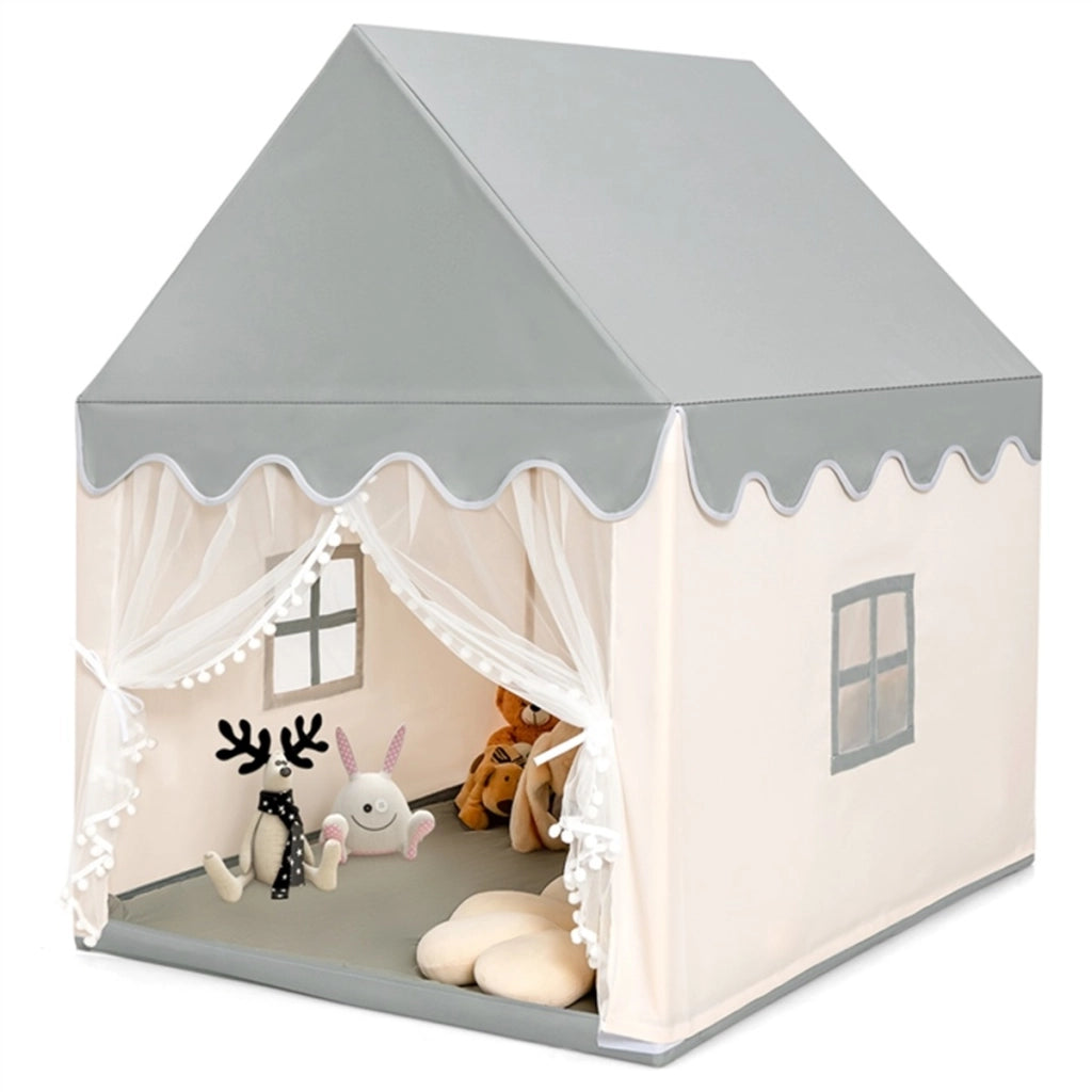 Tenda da gioco per bambini con materassino imbottito con struttura in legno, Casetta interna con finestre carine Beige-Tende e Casette per bambini