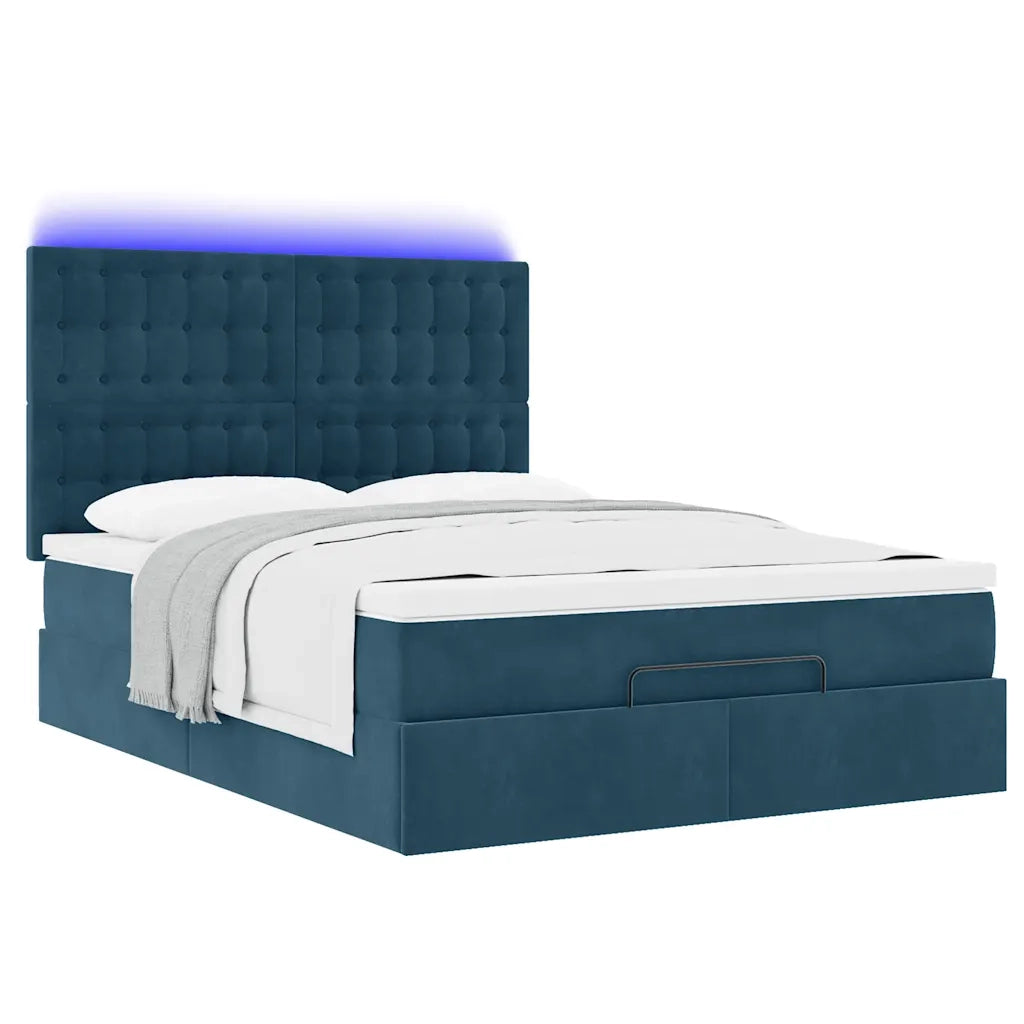 Struttura Letto Pouf con Materassi Blu 140x200cm in Velluto 3314472
