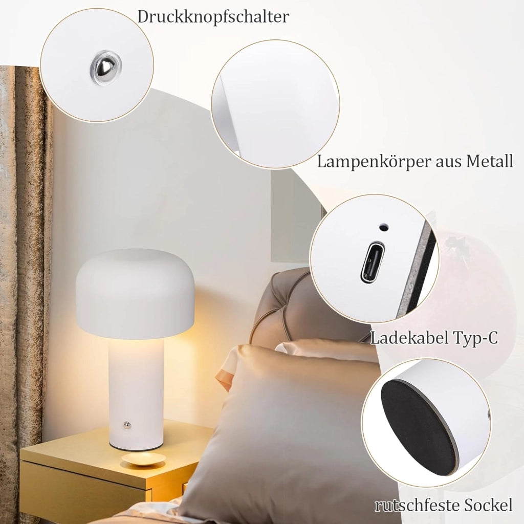ZMH Lampada da tavolo LED wireless metallo moderna 2W batteria ricaricabile dimmerabile per soggiorno