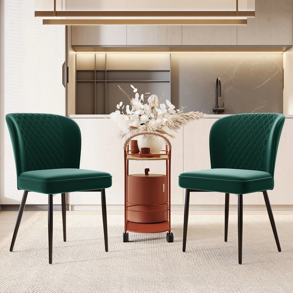 Sedia da pranzo (2 pezzi), verde scuro, sedia di design imbottita con schienale, seduta in velluto, struttura in metallo