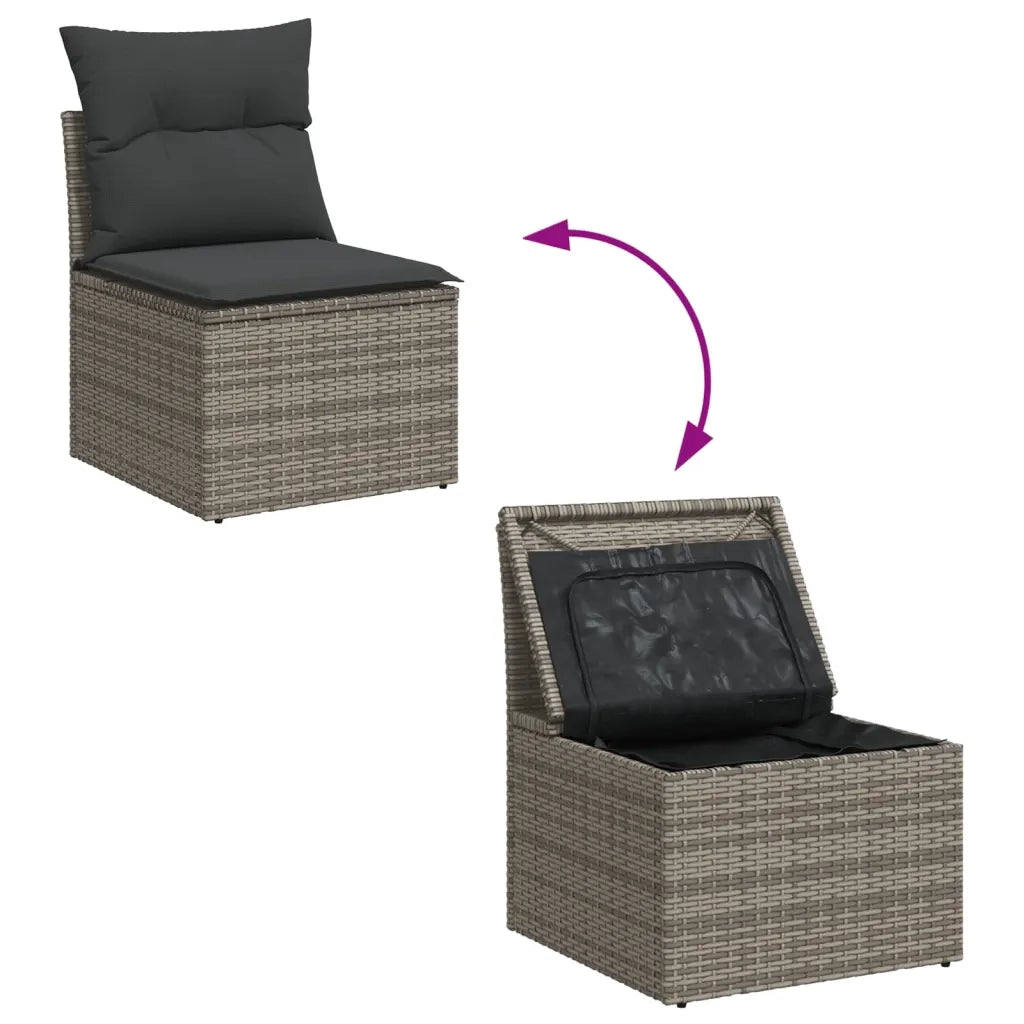 Set Divano da Giardino 10 pz con Cuscini Grigio in Polyrattan 3256158