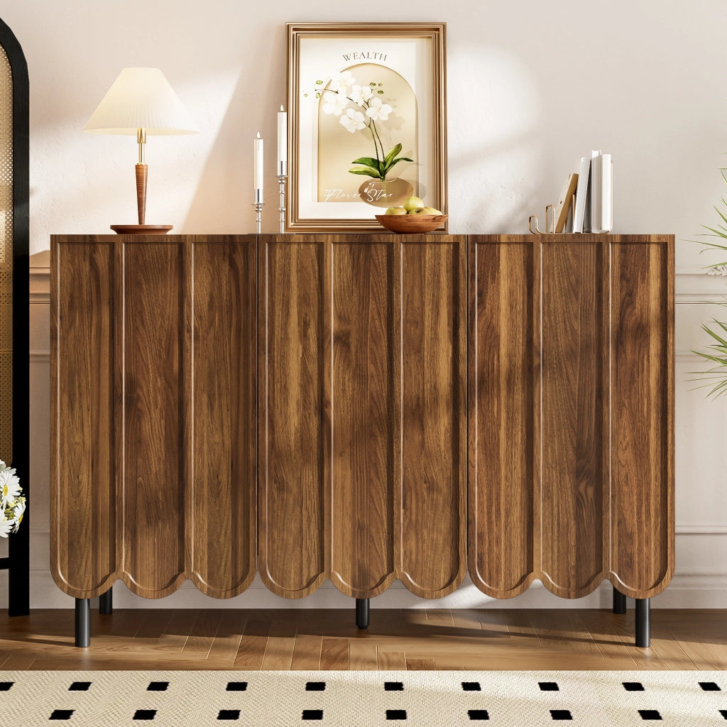 SIDEBOARD 120x35x80 cm MDF colore noce con ante ondulate