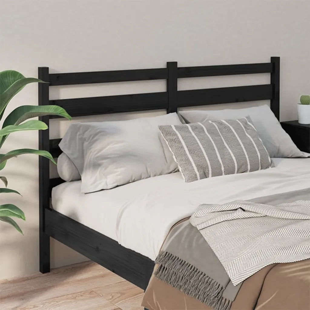 Testiera per Letto-Testata-Testiera Decorativa Nera 146x4x100 cm in Legno Massello di Pino 310824
