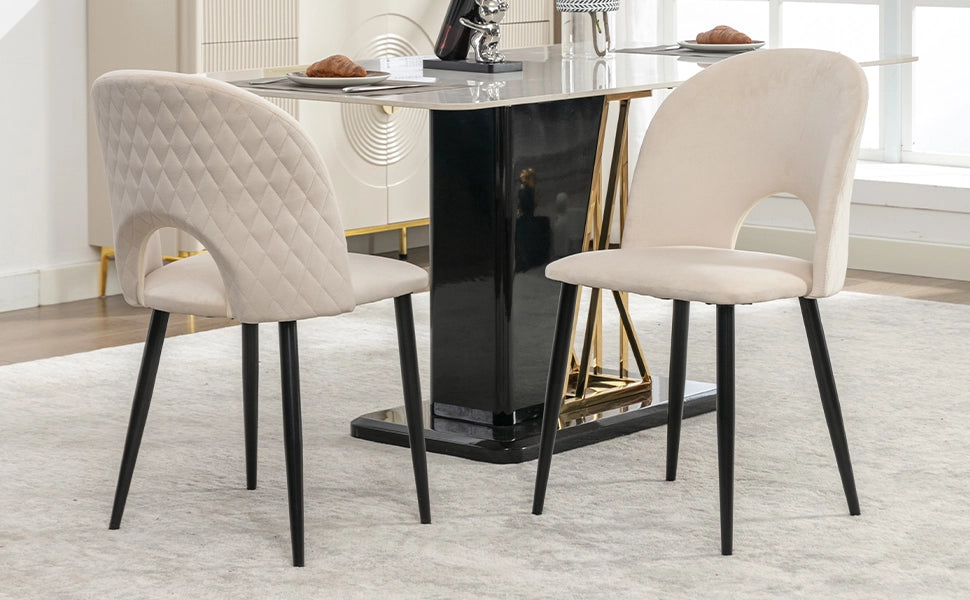Sedia da pranzo (2 pezzi), sedia di design imbottita con schienale, seduta in velluto, struttura in metallo, piedini regolabili, motivo a rombi sullo