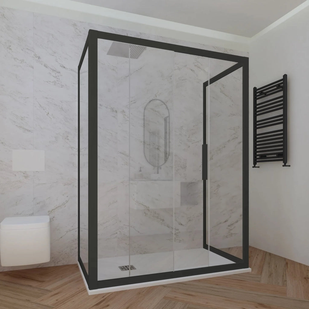 Box doccia 3 lati 80x120x80 CM H 200 Vetro Trasparente Profilo Nero Matt mod. Deco Trio