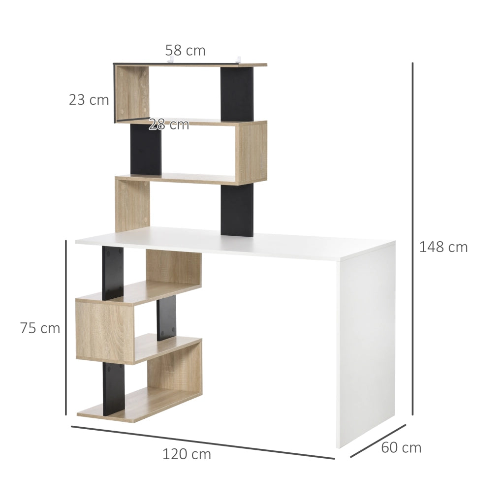 Scrivania con Libreria ¨C Xylo ¨C Legno Multicolore Ripiani Computer Ufficio 120x60x148cm