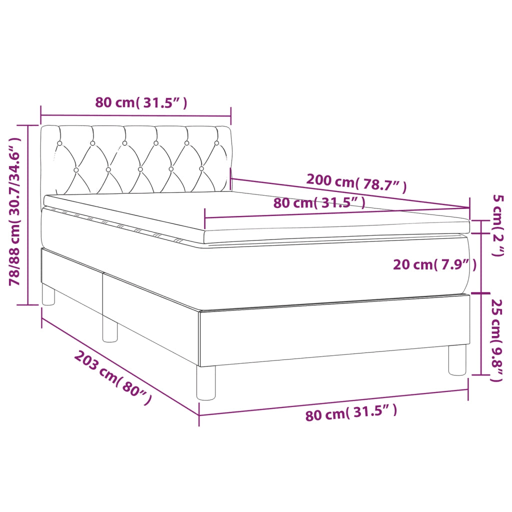 Letto a Molle Materasso e LED-Struttura Letto con Materasso Grigio Scuro 80x200 cm in Tessuto 941330