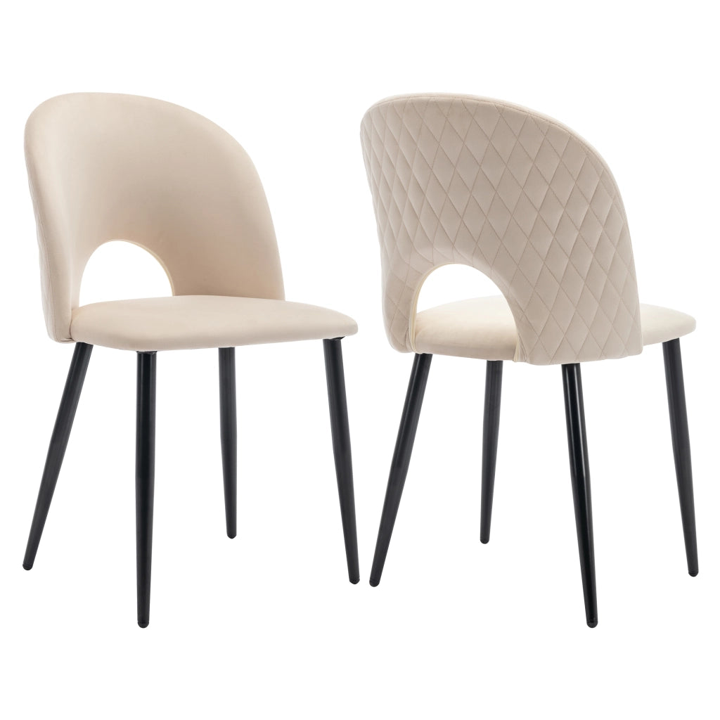 Sedia da pranzo (2 pezzi), sedia di design imbottita con schienale, seduta in velluto, struttura in metallo, piedini regolabili, motivo a rombi sullo