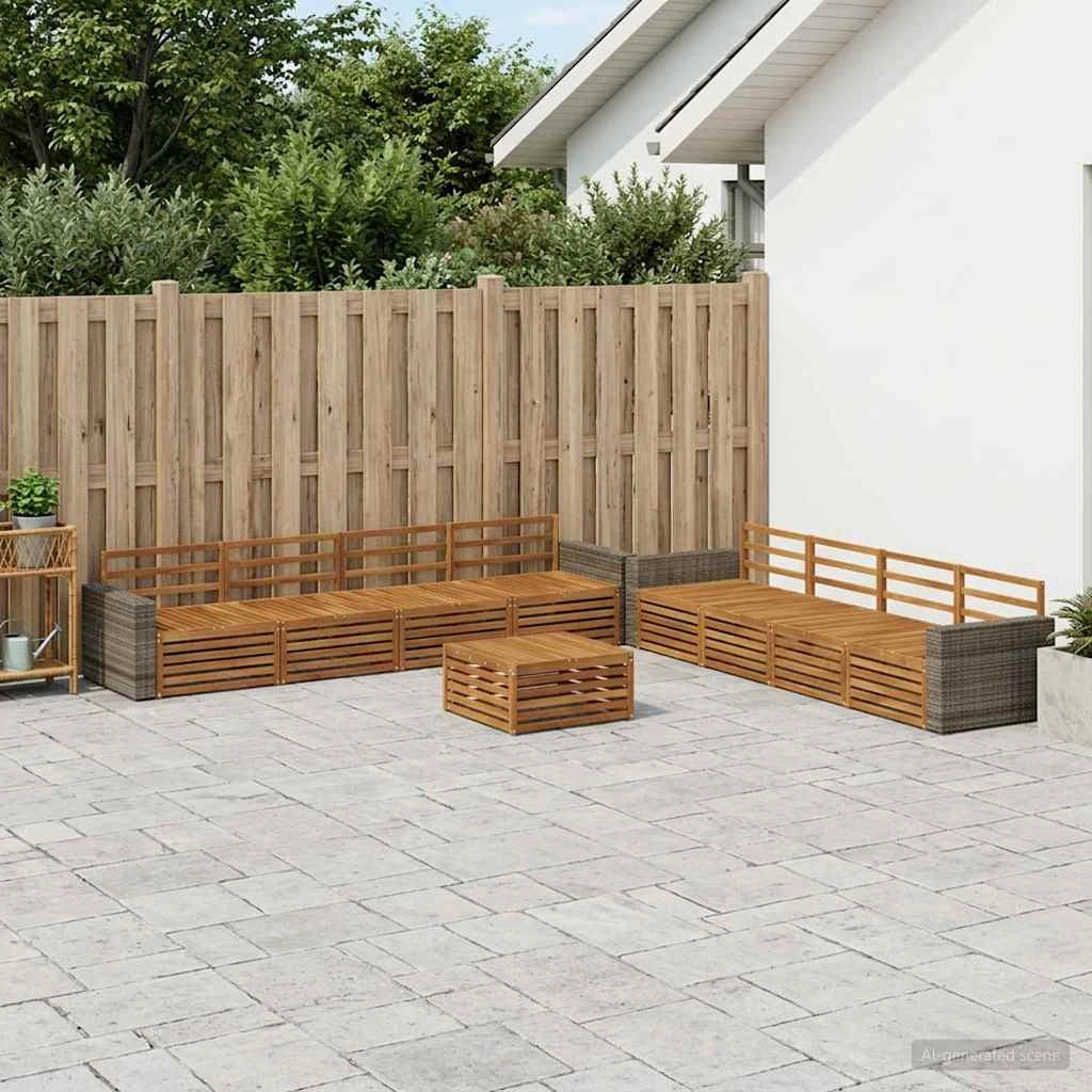 Set di divani da esterno 9 pz Naturale Legno massello di acacia 3383187