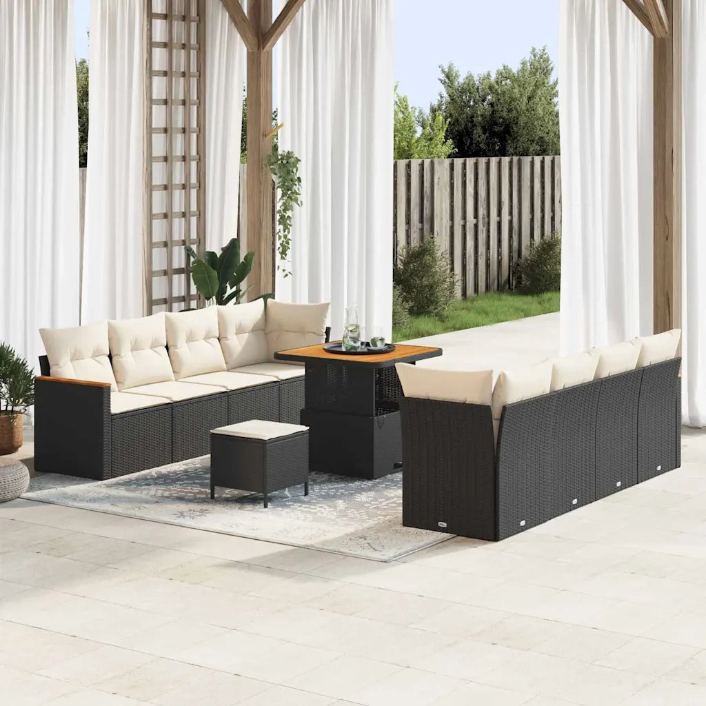 Set Divano da Giardino con cuscino 12 pcs Nero polyrattan