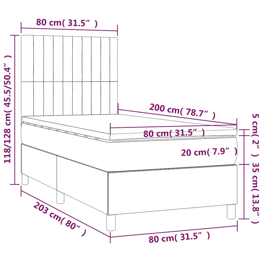 Letto a Molle con Materasso e LED-Struttura Letto con Materasso Verde Scuro 80x200cm Velluto 284610