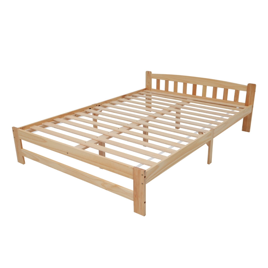 Letto matrimoniale in legno massello di pino naturale 140x200 cm con testiera e rete a doghe