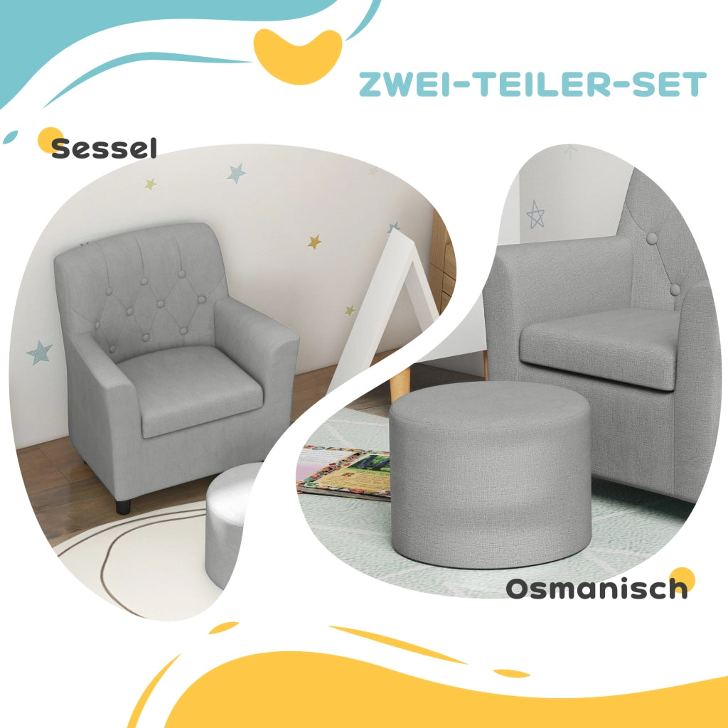 Poltrona Bambini con Pouf ¨C Minimal ¨C Grigio, Legno