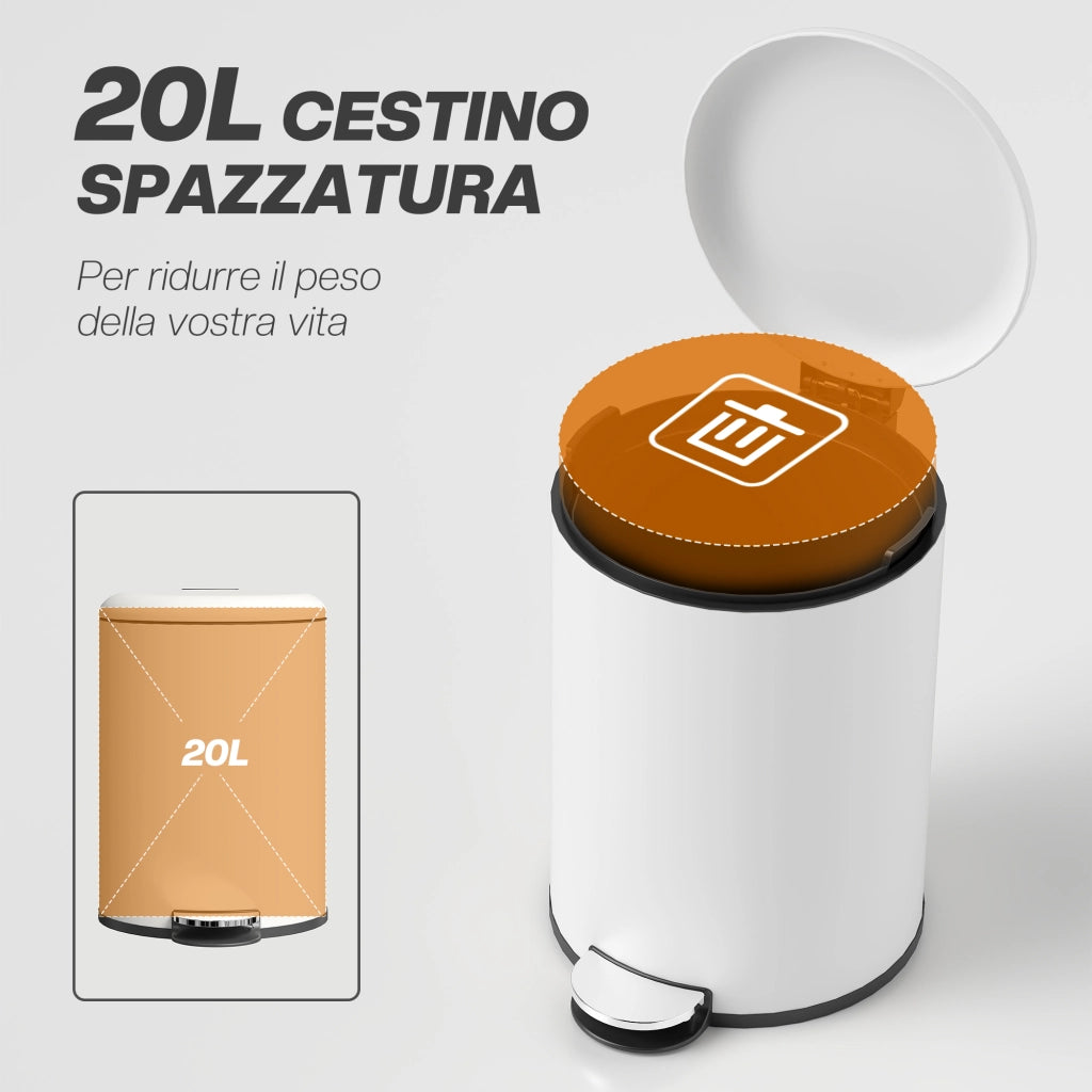 Pattumiera a Pedale 20L con Coperchio ¨C Xylo ¨C Metallo PP Crema 36x30x44.5cm