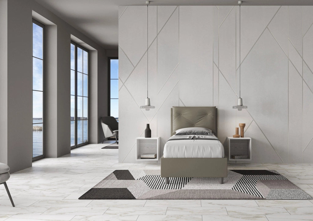 BS COM Letto singolo contenitore imbottito 80x200 similpelle cappuccino