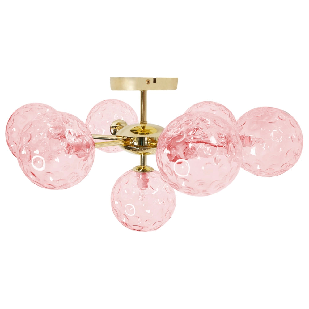 Lampadario in vetro 7 luci rotonde rosa metallizzato stile moderno