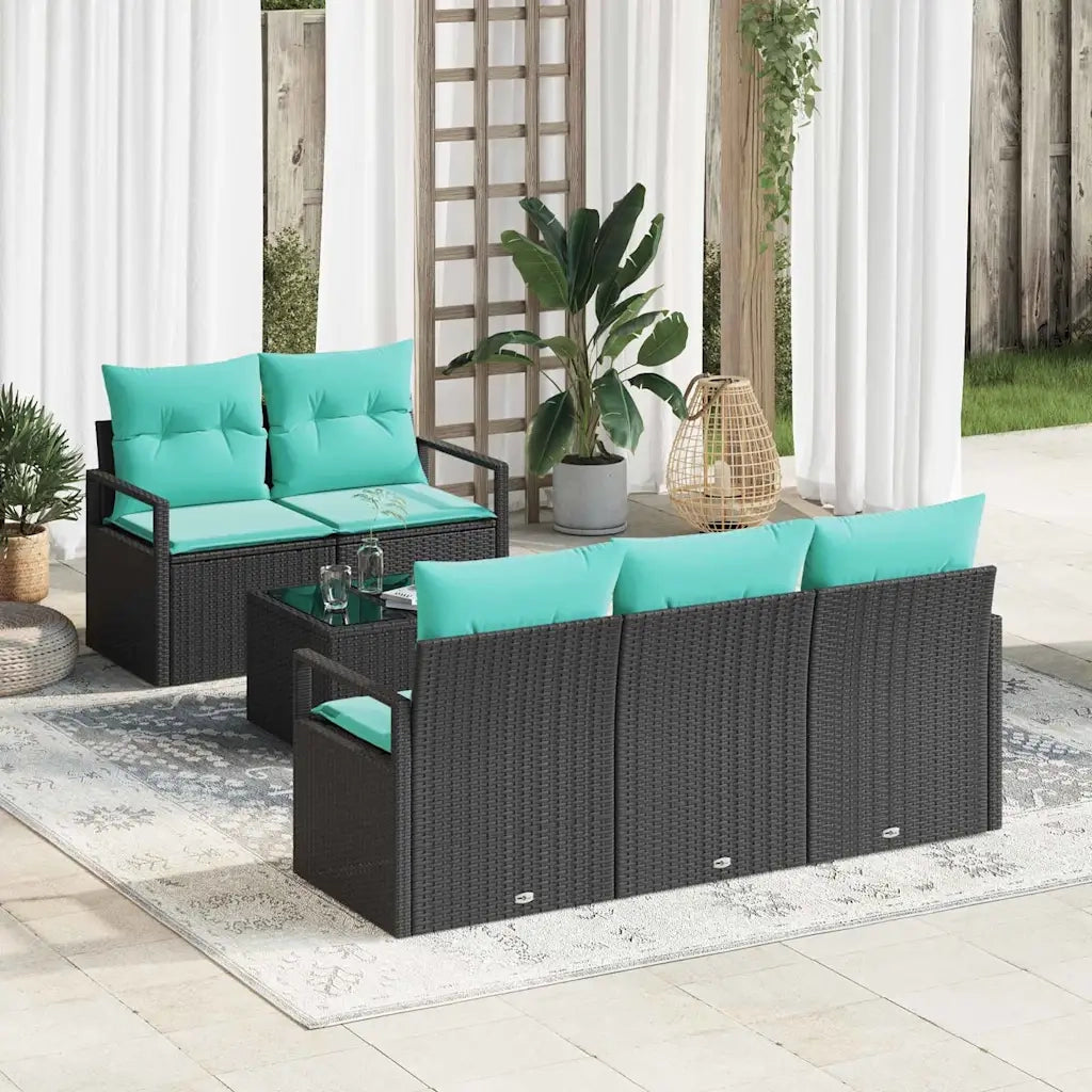Set di divani 6 pcs Nero e Turchese polyrattan 3346266